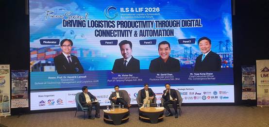 May be an image of television, speaker, newsroom and text that says "ILS&LIF2026 nternational Logistics Symposium Forams arue Series 2 DRIVINGLOGISTICS PRODUCTIVITY THROUGH DIGITAL CONNECTIVITY & AUTOMATION Moderator Panal1 Panel2 Panel3 Schao Assoc, Prof. Dr. Hendrik Lamsali CM Technoloay Managemeni andLugistics JUM นดนแบ่าว Chict Port Tarijung Victor on Oific Cific Main MainOrganizen Bhd. しい.をす Co-organ Mr. .DavidChar Chan ndaran d lucluxu 18Sdn Mr. UMT Bhd. MC لت P드LT Chean 元西国不料会日 T ranycrAenoe rhed طی StrategrPartners Partrars: MPKM ម្លូះ LV APEX gUmM . + ULBI Dalam"