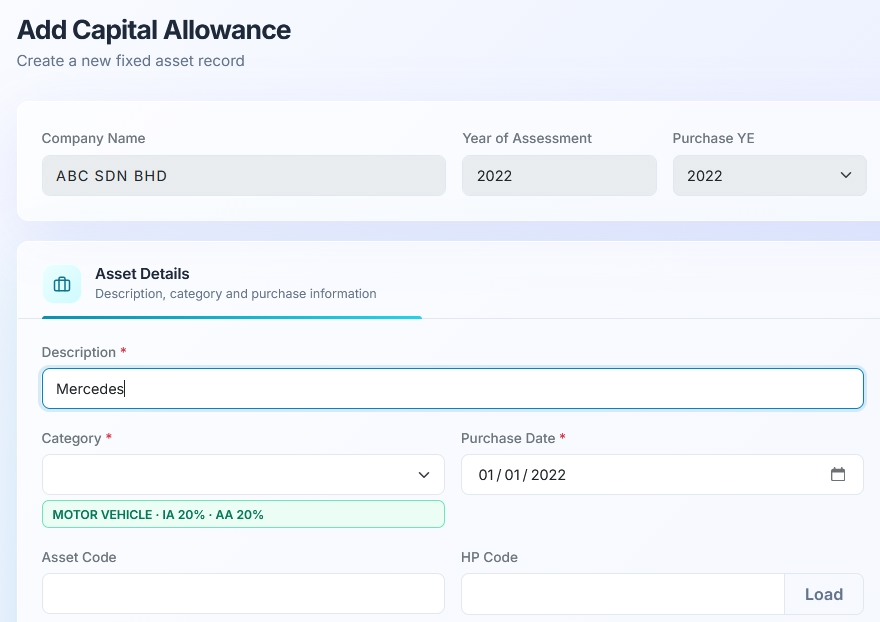 TAXcom AI fixed asset rate auto-mapping